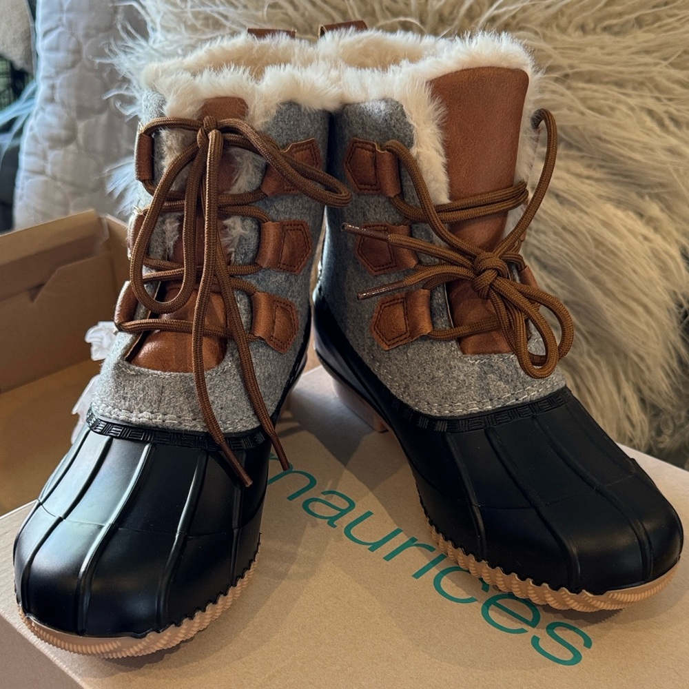 Maurices Gray and Brown Ankle Boots with Fur Lining